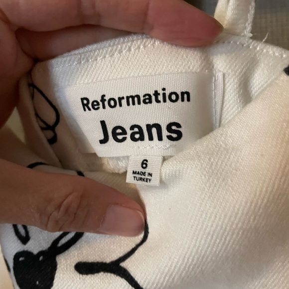 NWT Reformation Delphinia Denim White Dress with Black Floral illustrations, 6 - Picture 5 of 8